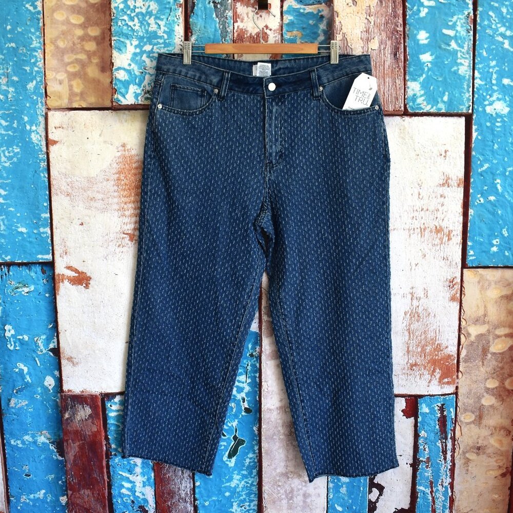 Women's Time and Tru High-Rise Straight Crop Tweed Jeans SIZE 16 Denim Tweed